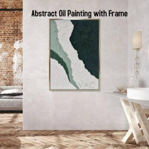 AB28 Green Abstract Oil Painting with Frame