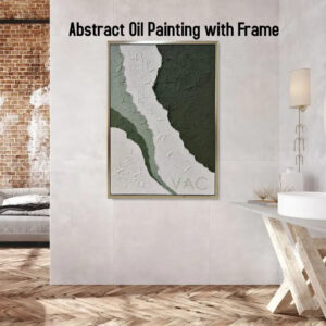 AB28 Green Abstract Oil Painting with Frame